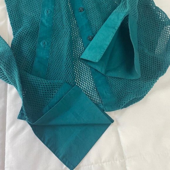 Free People Fun Mess Button Down Collared Shirt, Green/Blue color - Picture 5 of 6